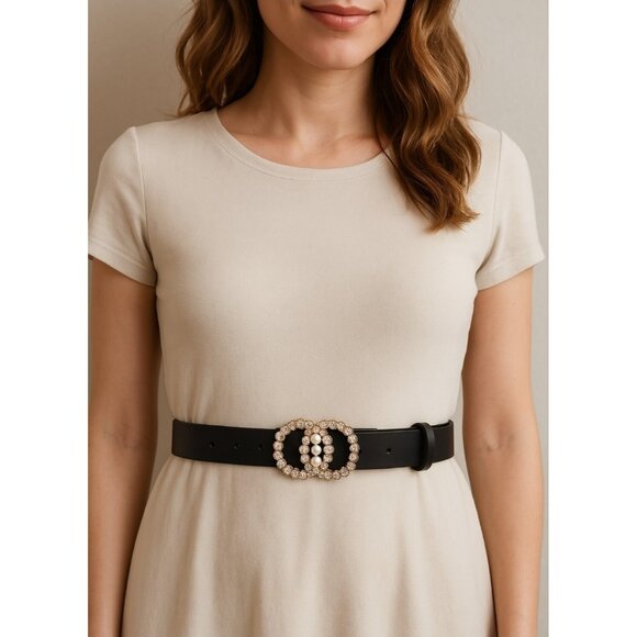 Primark Waist Belt with Pearl Rhinestone Buckle |Elegant Retro Glam Accessory S - Picture 1 of 9